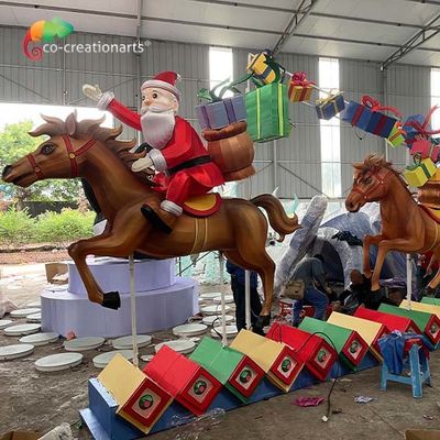 تزیین کریسمس جعبه کادو رزین اسب بابا نوئل فانوس زیگونگ برای پارک تفریحی
