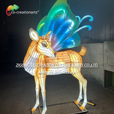 خرید فانوس بزرگ جشن گوزن جادوگر با بال های پروانه آبی سبز پر جنبنده ٬ هنر چینی تولید آنلاین